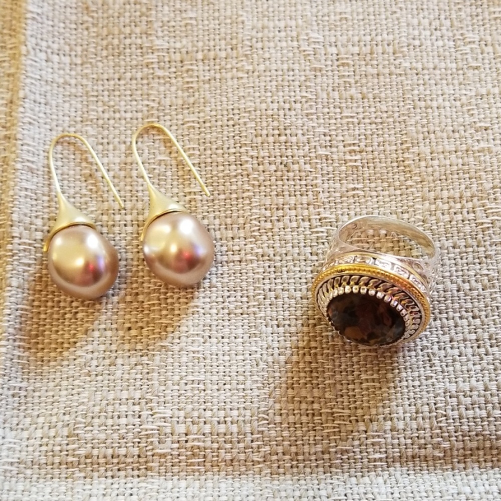 2 Piece Jewelry Bundle with Topaz and Gold Tones